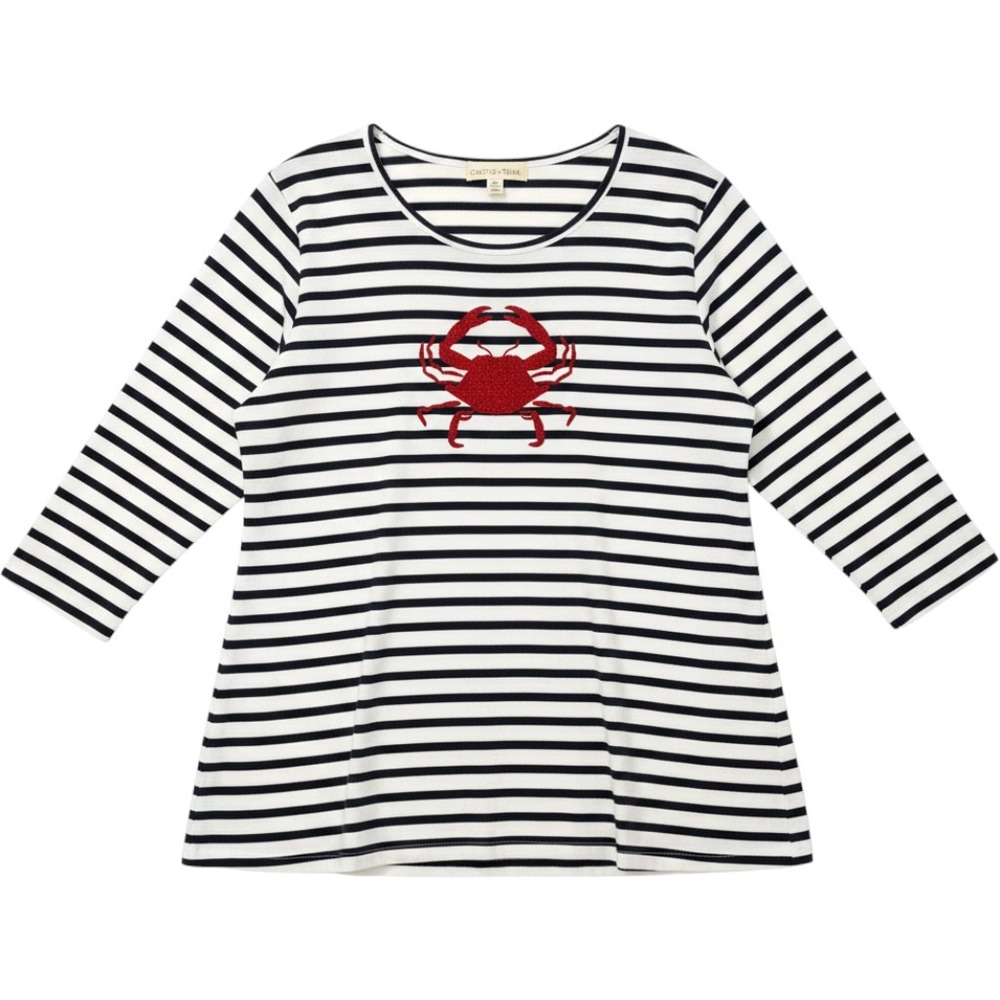 Cactus + Pearl XXL Sparkle Crab Shirt Navy White Striped Top NWT New England
